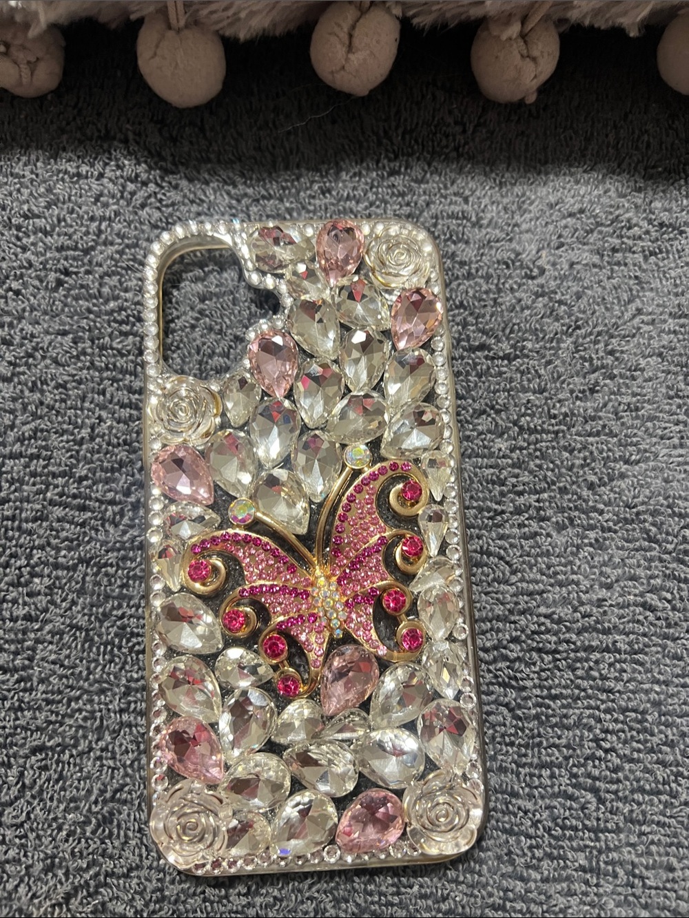 Crystal Butterfly Rhinestone Phone Case - Pink & Clear 16 plus case